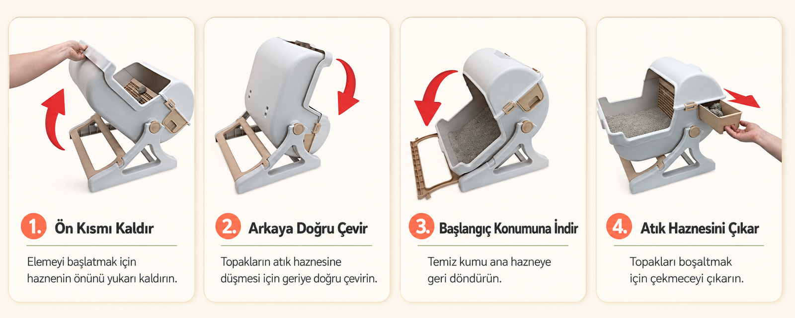 Kedi kum kabının dört adımda kullanımı