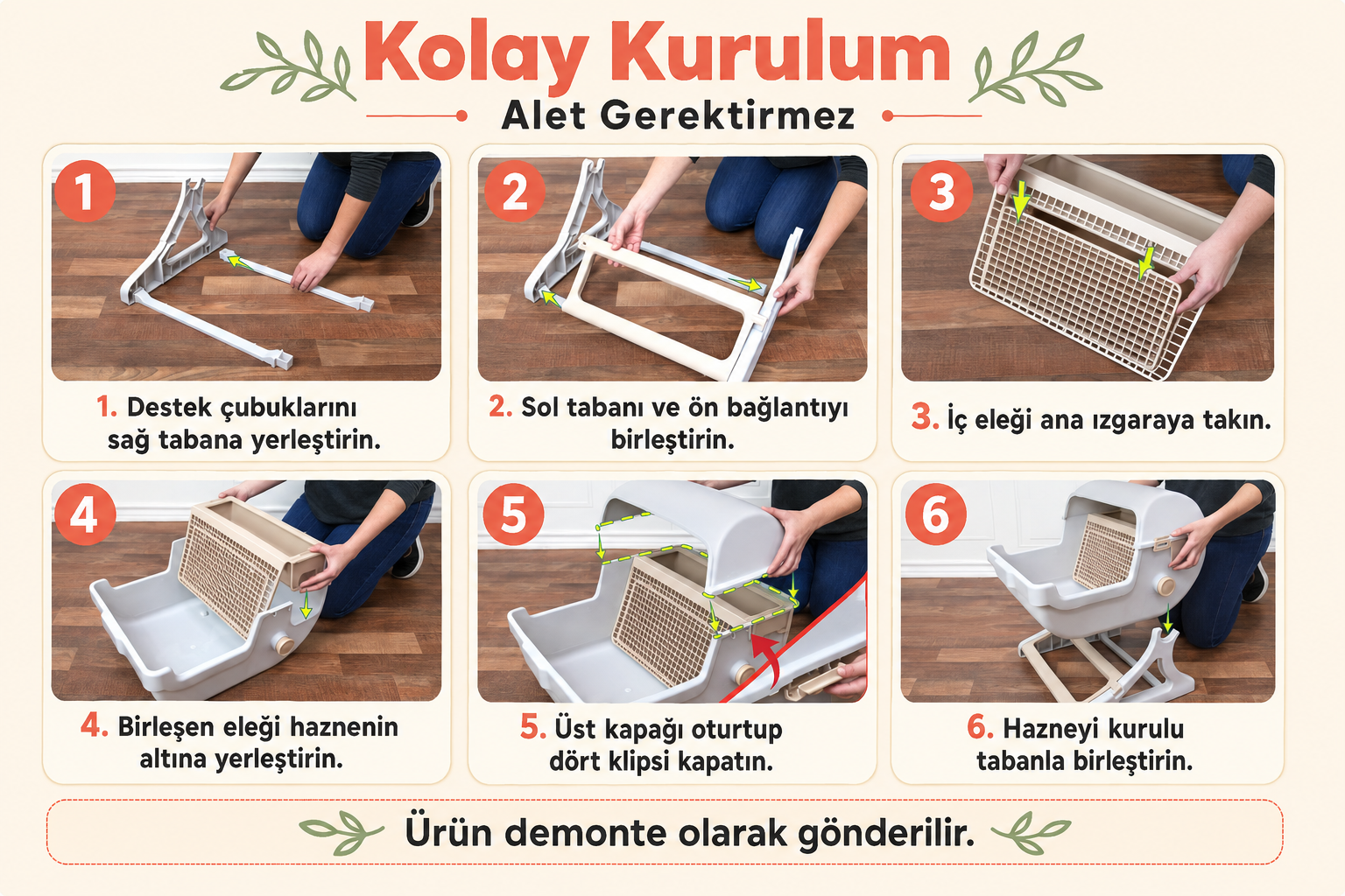 Kedi kum kabının altı adımda kurulumu